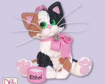 Calico  KITTY CAT HANDMADE Polymer Clay Personalized Christmas Ornament - Limited Edition