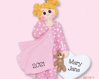 Little Girl Toddler with Blanket RESIN Personalized Christmas Ornament