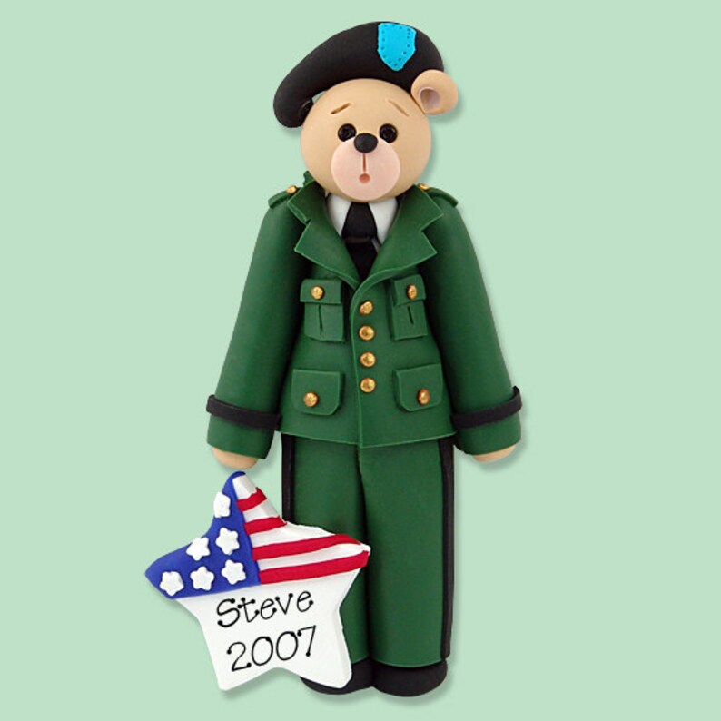 MILITARY Belly Bear ARMY / Soldier Handmade Polymer Clay Personalized Christmas Ornament image 1