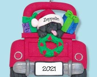 Black Lab in Red Pickup Truck labrador Retriever Personalized Dog  Christmas Ornament - HANDMADE Polymer Clay - Custom Ornaments