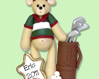 Personalized Christmas Ornaments - GOLFER  Bear Personalized Ornaments -  Handmade Polymer Clay Christmas Ornament - Personalized Golfer