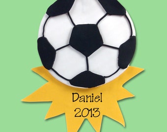 Soccer Ball Personalized Christmas Ornament - Handmade POLYMER CLAY - MATTE Finish