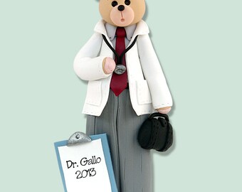 Belly Bear DOCTOR Handmade Polymer Clay Personalized Christmas Ornament