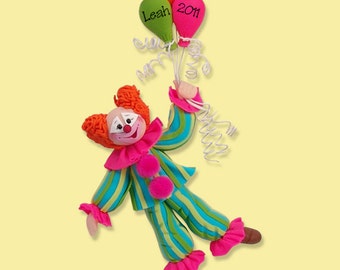 PERSONALIZED CLOWN / BIRTHDAY / Christmas Ornament Polymer Clay