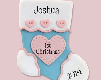 Baby's First Christmas Handmade Personalized Baby Stocking Ornament  - HANDMADE Polymer Clay Ornament