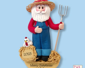 HILLBILLY Farmer SANTA Personalized Christmas Ornament Handmade Polymer Clay