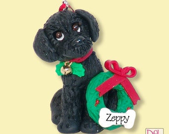 Black Labrador / Labradoodle Personalized Dog Ornament, Black Puppy Ornament, Handmade Polymer Clay, Personalized Dog Christmas Ornament