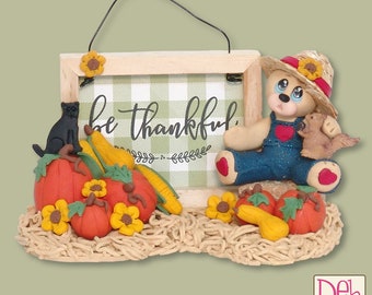 Paulie's Pumpkin Patch -Handmade Polymer Clay Collectible Bear Figurine for Fall Decor or Tiered Tray