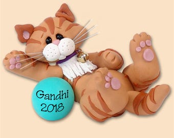 Orange Tabby  KITTY CAT HANDMADE Polymer Clay Personalized Christmas Ornament