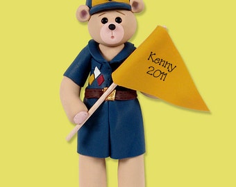 Cub Scout Belly Bear  Polymer Clay Personalized Christmas Ornament