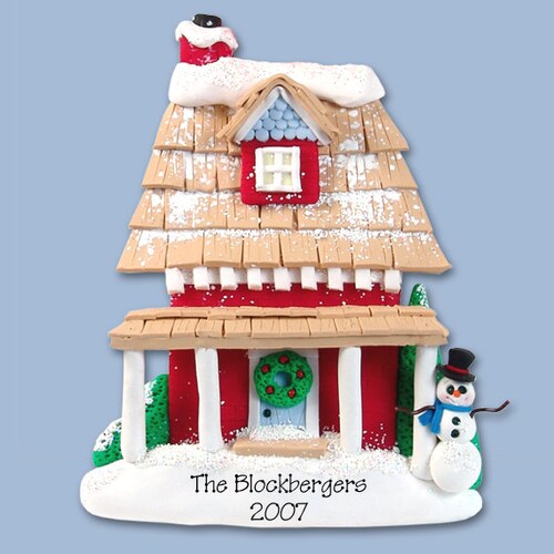Christmas Cottage / 1st First Home Family  HANDMADE POLYMER CLAY Personalized Christmas Ornament