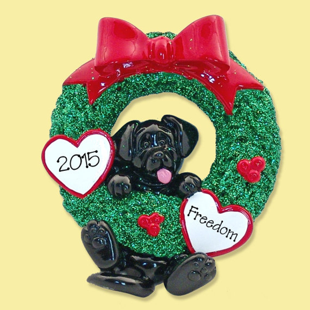 Personalized Dog Ornaments Black Labrador Retriever PUPPY DOG Hanging in Wreath Personalized