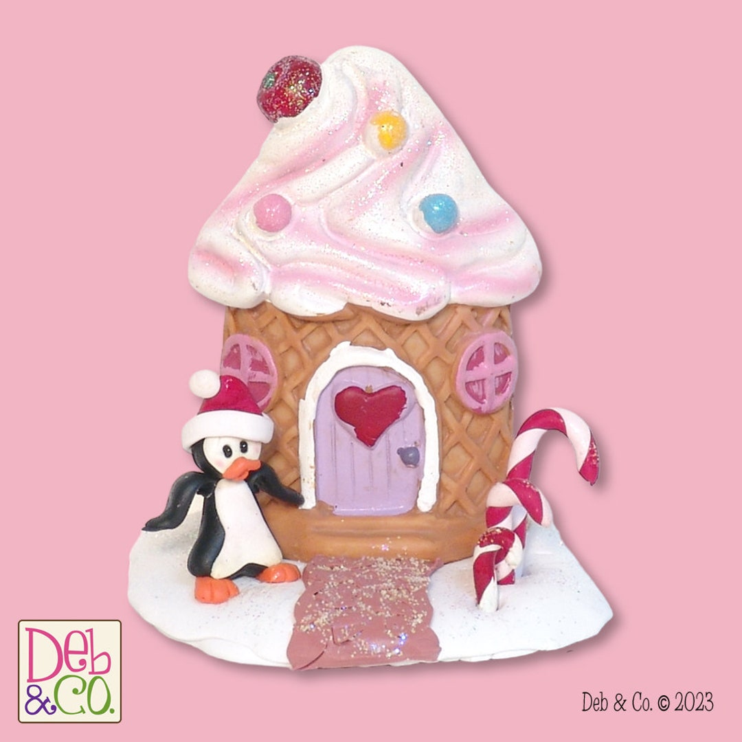 Peppermint Candy House With Penguin and Candy Canes Handmade Etsy