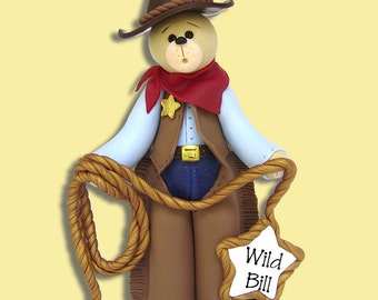 Belly Bear Cowboy HANDMADE Polymer Clay Personalized Christmas Ornament