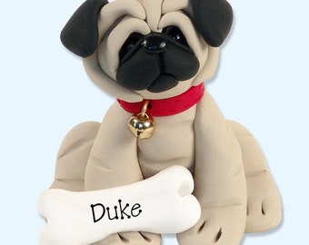 Pug / Dog / Puppy / Handmade Polymer Clay Personalized Christmas Ornament