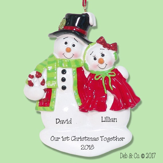 Adorno personalizado Nuestra primera pareja de munecos de nieve juntos de Navidad