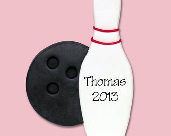 Bowling Pin Personalized Christmas Ornament - Handmade POLYMER CLAY - MATTE Finish