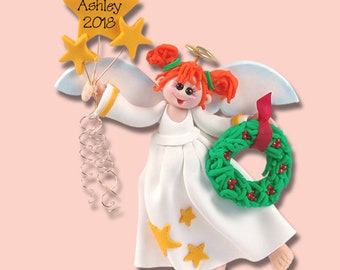 Angelina Angel w/Red Hair HANDMADE Polymer Clay Personalized Christmas Ornament