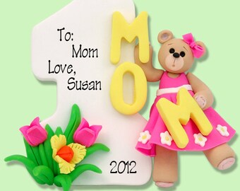 Mother's Day Gift, Personalized Number 1 MOM - Mother's Day Personalized Ornament, Handmade Polymer Clay, Personalized Gift for Mom