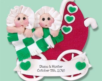TWINS 1st Christmas Personalized Baby Ornament, Personalized Twins Christmas Ornaments, HANDMADE Polymer Clay Ornament - Custom Ornaments-L