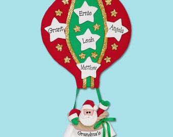 Santa HOT AIR BALLOON Family of 5 HandmadePolymer Clay Personalized Christmas Family Ornament