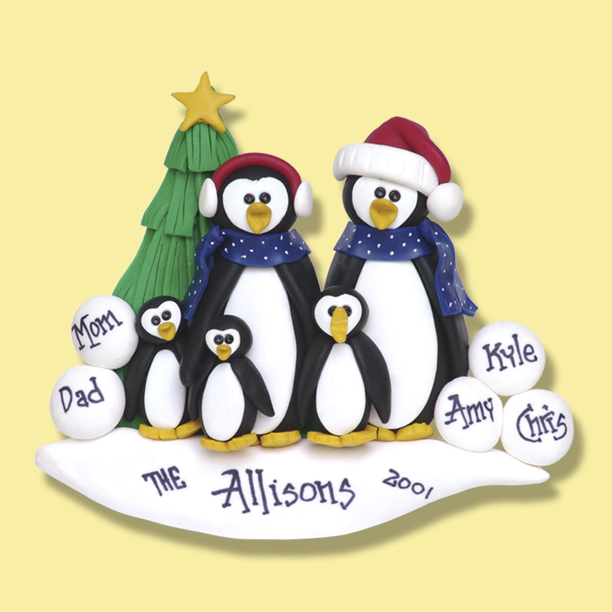 Penguin Family of 5 Polymer Clay HANDMADE Personalized Christmas ...