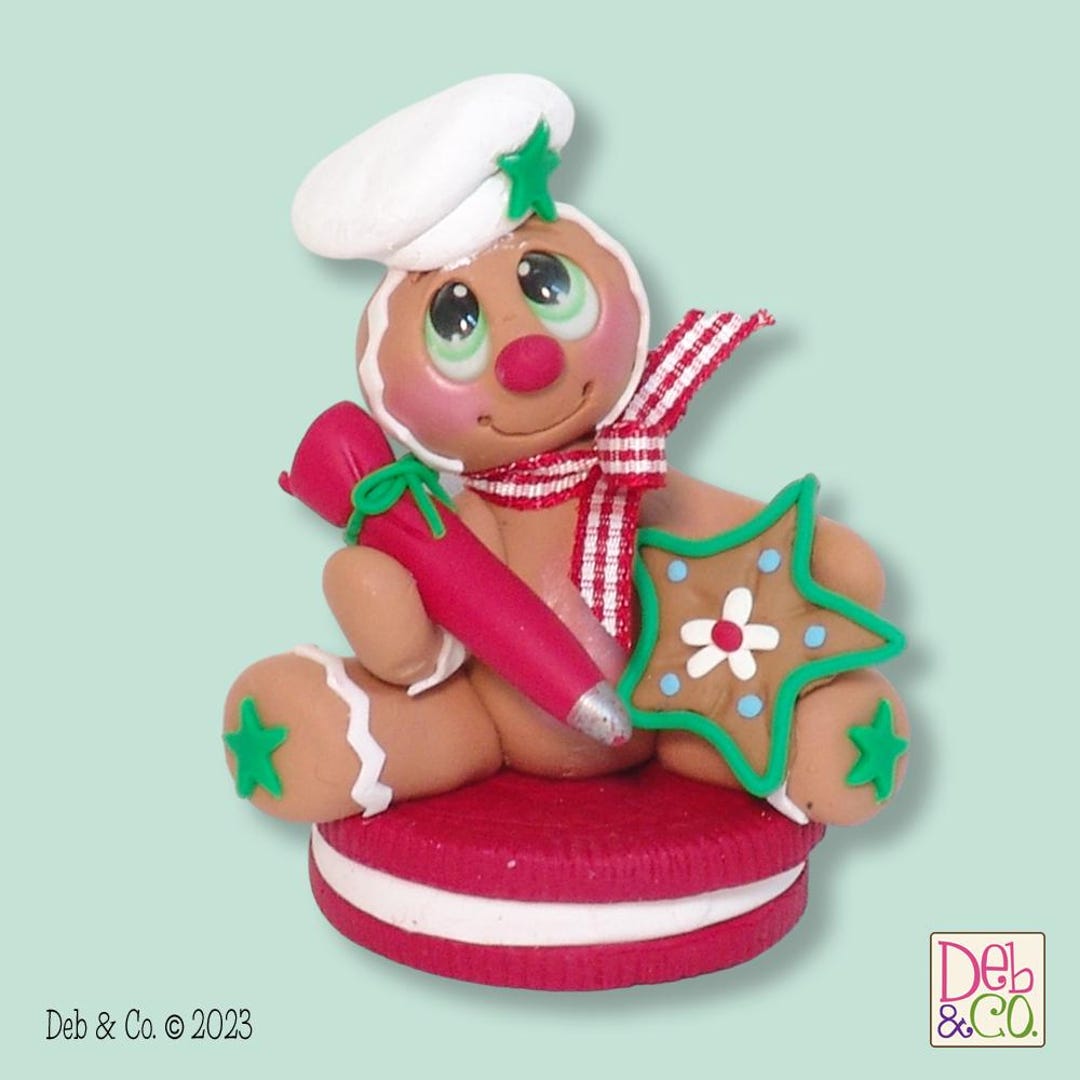 Gingerbread Clay Figure on Red Cookie HANDMADE POLYMER CLAY Christmas ...