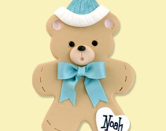 Baby Boy's Christmas Handmade Personalized Baby Stocking Ornament  - HANDMADE Polymer Clay Ornament