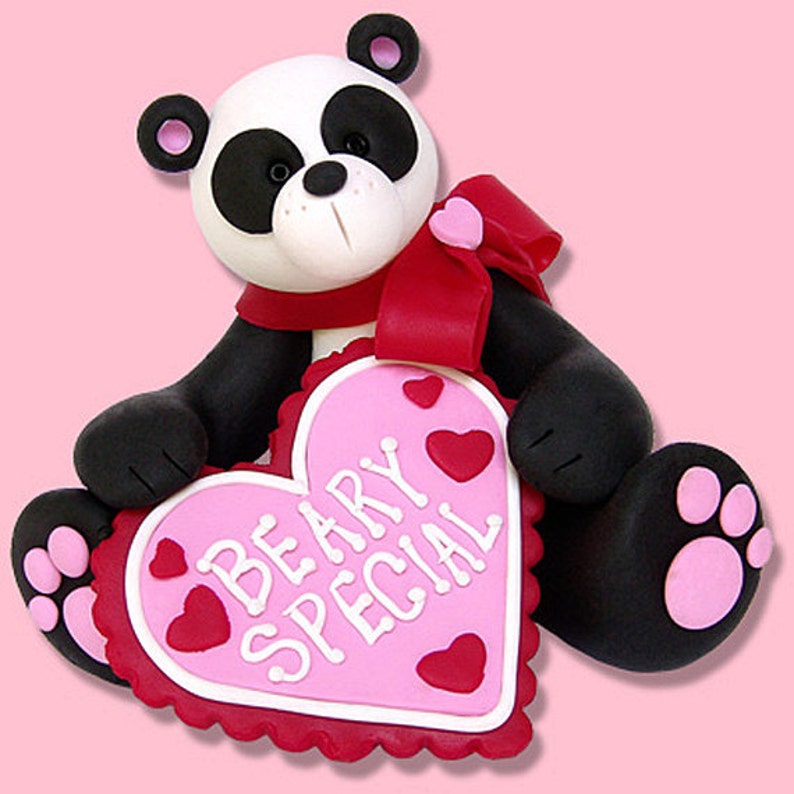 Valentine PANDA BEAR Personalized Figurine Handmade Polymer Clay image 1