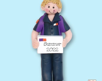 Male FedEx Driver Handmade Polymer Clay Personalized Christmas Ornament in Custom Gift Box