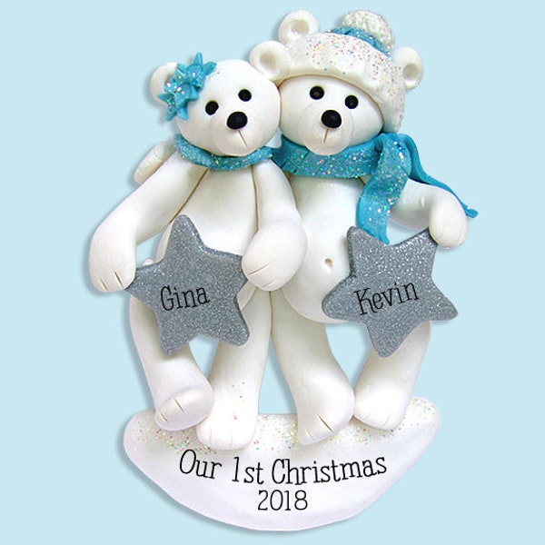 Polar Bear Couple/ Family Ornament, First Christmas Ornament, Handmade Polymer Clay, Personalized Christmas Ornament