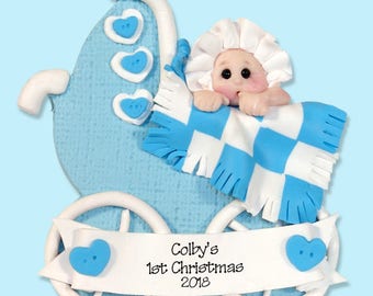 Baby's 1st Christmas Personalized Baby Boy Ornament - Baby's First Christmas for Boy - HANDMADE Polymer Clay Ornament - Custom Ornaments