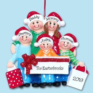 Personalized Family of 5 Shopping Christmas Ornament - 5 People Family Ornament