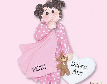Little Girl Toddler with Blanket RESIN Personalized Christmas Ornament - RESIN