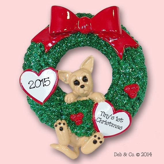 Chihuahua Puppy Dog Hanging In Wreath Hand Painted Resin Etsy