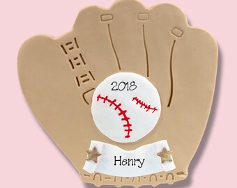 Baseball Glove Personalized Christmas Ornament, Handmade POLYMER CLAY,  Baseball Ornaments, Personalized Baseball Glove Ornament