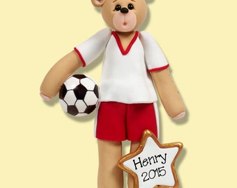 Soccer Player Belly  Bear Handmade Polymer Clay Personalized Christmas Ornament