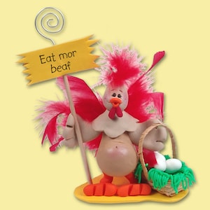 Half Baked Hen Recipe Holder, HANDMADE POLYMER CLAY,  Personalized Christmas Ornaments, Personalized Photo Holder, Rooster Figurine, Rooster