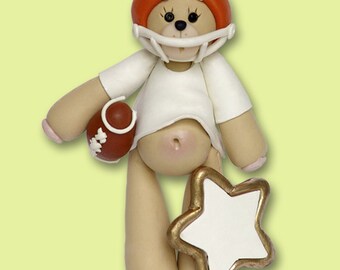 Orange Football Player Bear Personalized Ornament - MATTE FINISH - Handmade Polymer Clay