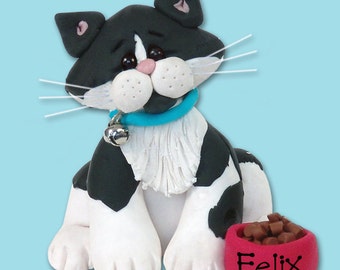 Black & White Tuxedo KITTY CAT HANDMADE Polymer Clay Personalized Christmas Ornament