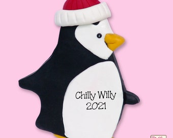 Chilly Will the Penguin Handmade POLYMER CLAY  Personalized Christmas Ornament