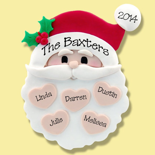 Santa Face Family of 5 HANDMADE POLYMER CLAY Personalized Christmas Ornament