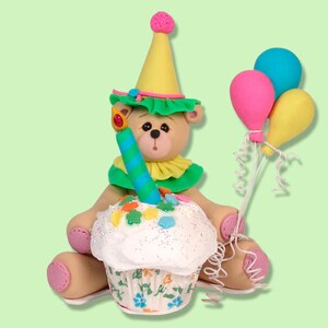 HANDMADE Polymer Clay BIRTHDAY BEAR Figurine - Cake Topper - Limited Edition