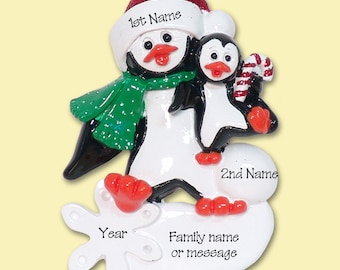 Single Parent with 1 Child Personalized Ornament, Grandparent w/ 1 Grandchild, RESIN Personalized Christmas Ornaments,  Personalized Penguin