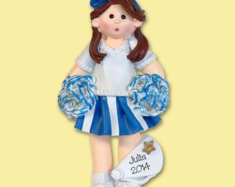 BLUE CHEERLEADER  Personalized Christmas Ornament Hand Painted RESIN