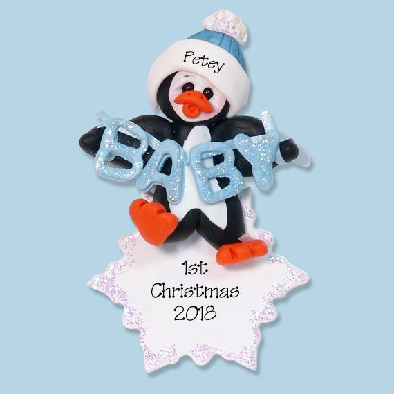 Babys 1st Christmas, Baby Penguin Personalized Ornament, HANDMADE