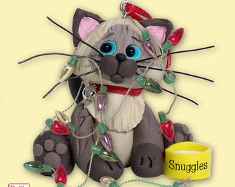 Himalayan / Siamese  KITTY CAT HANDMADE Polymer Clay Personalized Christmas Ornament - With Optional Christmas Lights