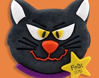 Black Cat  HANDMADE POLYMER CLAY Personalized Halloween Ornament