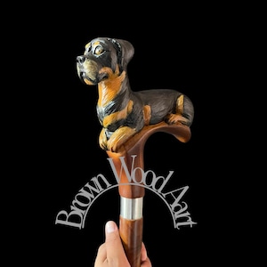 Wooden dog handle walking stick handmade carving wooden walking cane animal hand carved comfortable use for men women Halloween H5