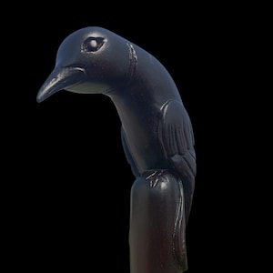 Hand Carved Wooden Raven Walking Stick: Handmade Ash & Oak Cane